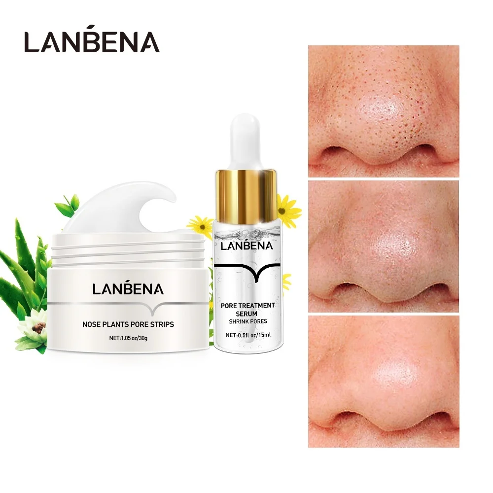 LANBENA Nose Botanical Pore Strip 30g Deep Cleansing Blackhead Pore Treatment Serum 15ml Shrink Pores Firm Smooth Facial Skin