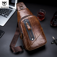 BULLCAPTAIN Leather Fashion Men's Chest Bags Casual Messenger Bag's Multi-Function Mobile Phone Compartment Bages Chest Bag Men