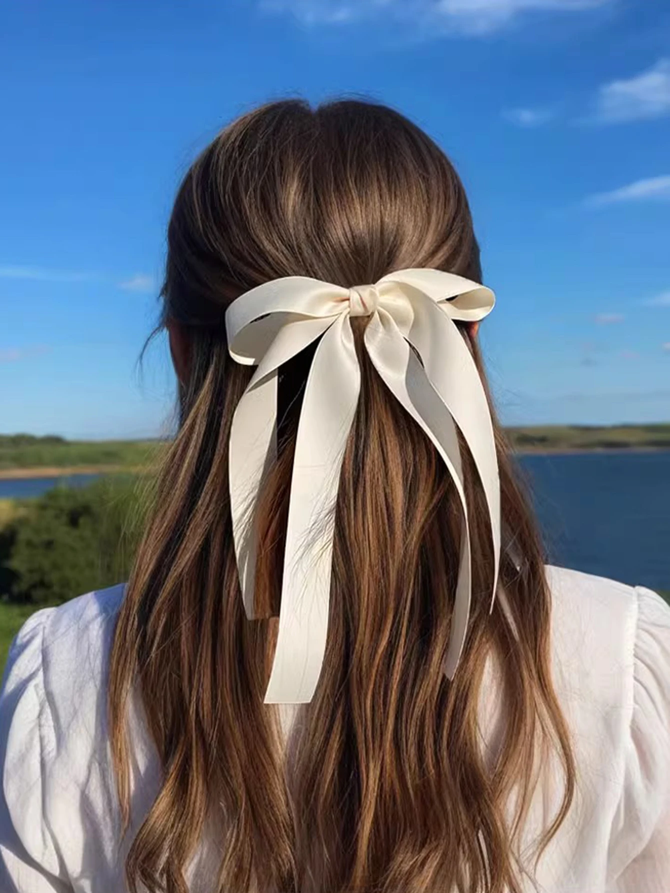 Lystrfac New Long Ribbon Hair Bow Hairpin for Women Girls Back Head  Hair Clips Ladies Fashion Hair Accessories