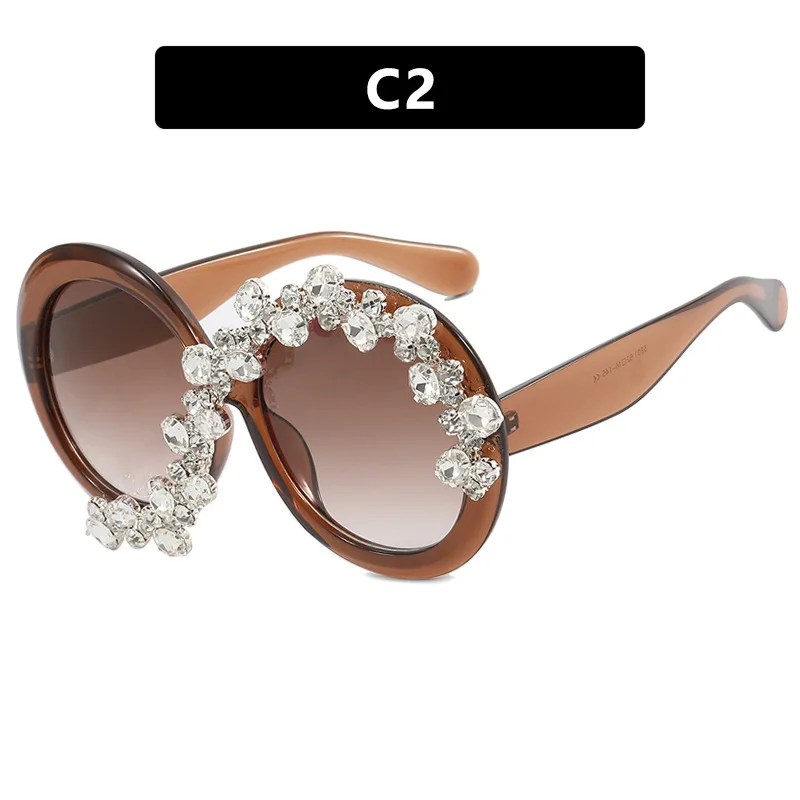 5801 Oversized round Frame Sunglasses with DiamondsSAsymmetric Exaggerated and Personalized Women's Sun-Proof