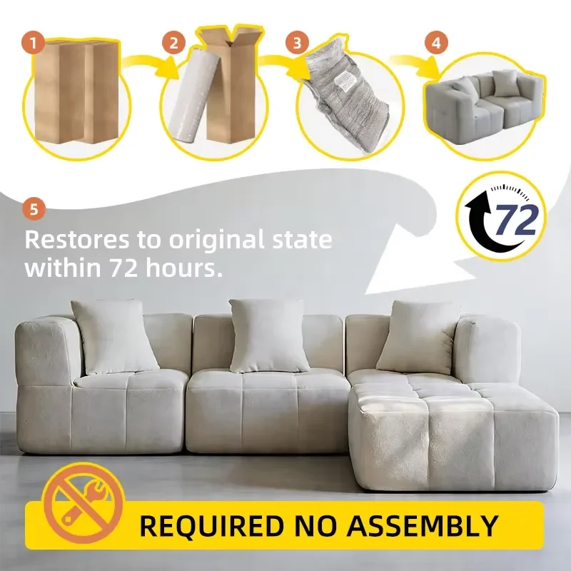 Modern Sectional Vacuum Packaging Compressed Sofa High Density Memory Foam Compressed Sofa for Living Room Boneless Couch