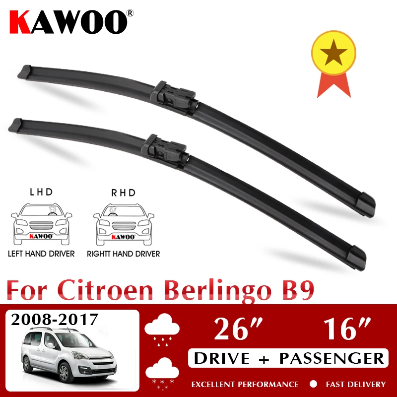 

KAWOO Wiper Front Car Wiper Blades For Citroen Berlingo B9 2008-2017 Windshield Windscreen Front Window Accessories 26"+16"