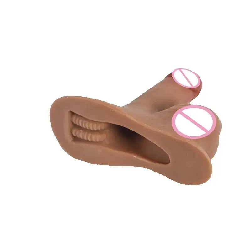 Prosthetic Stroker Ftm Packers 2 in 1 Ultra Soft Silicone Hollow Penis Sleeve with Sliding testicles Big Scrotum