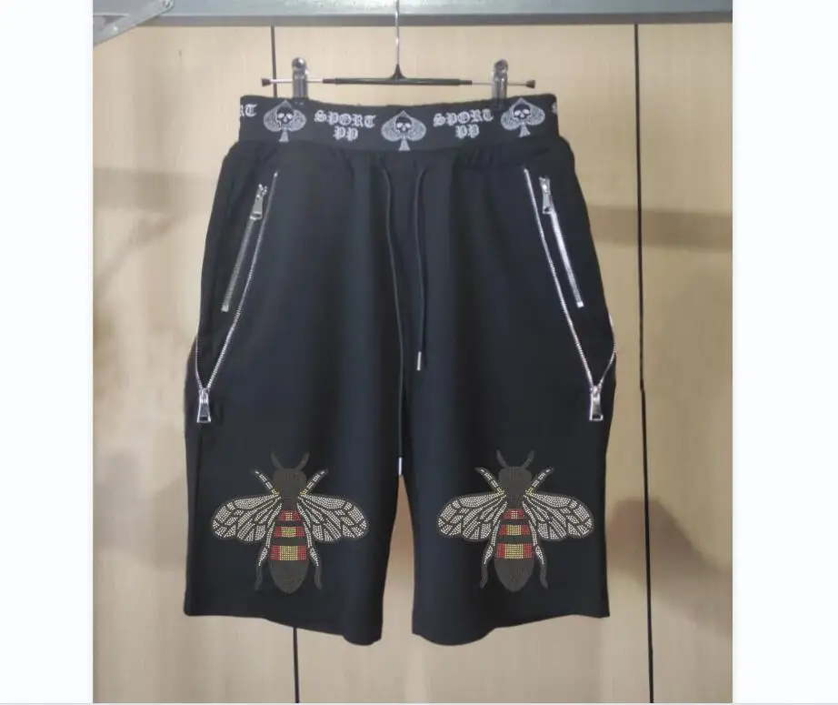 

Classic Leisure zipper shorts Cotton Rhinestones Skull Pattern Personality Handsome style short pants