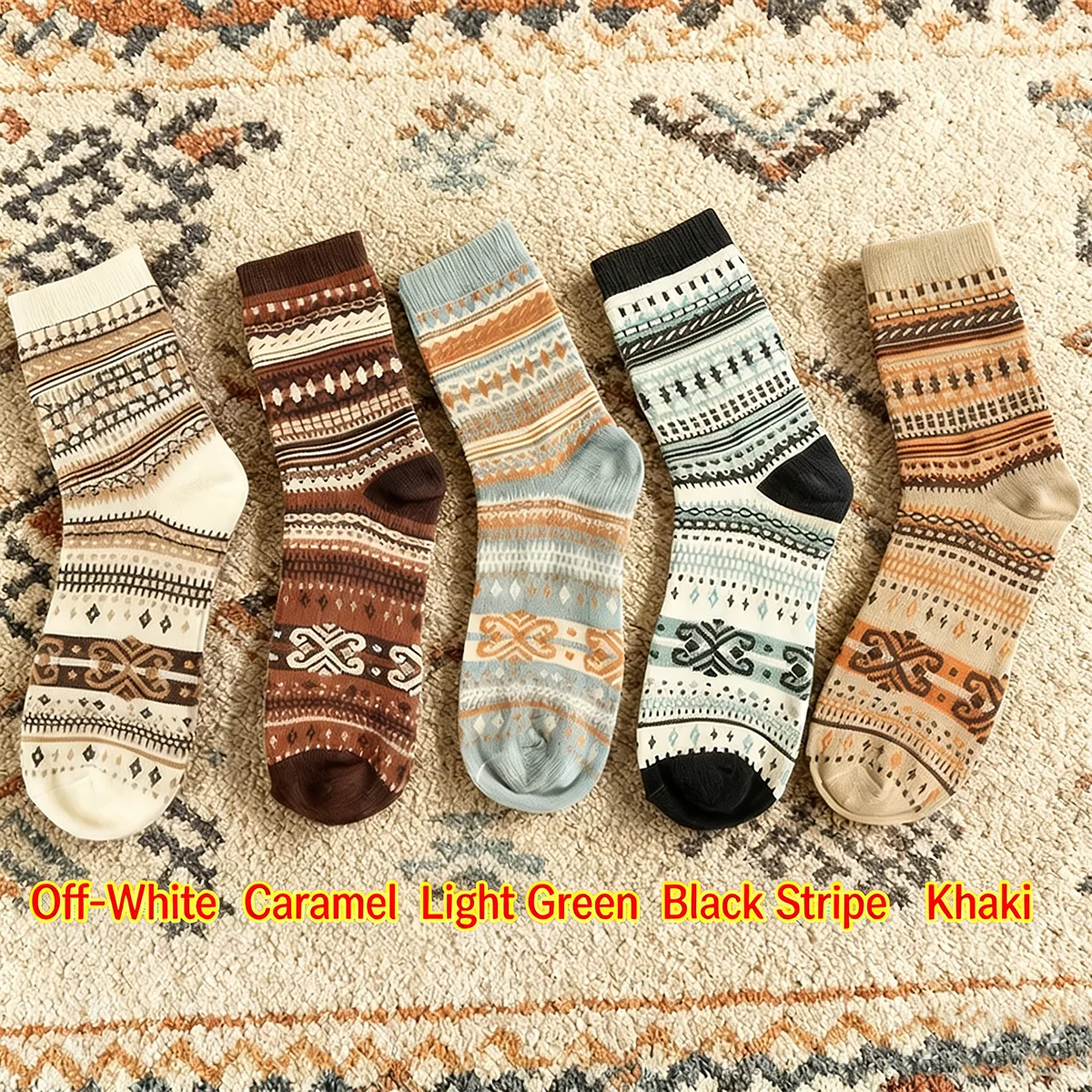 

10 pairs of women's autumn and winter mid tube cotton socks, retro ethnic style, Instagram coffee trend, Maillard long socks