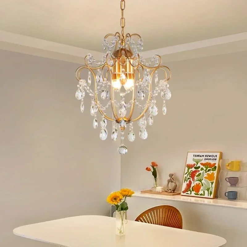 

Retro Crystal Chandelier Restaurant Hanging Lamp Room Decor Balcony Luxury Bedroom Parlor Light Fixture Golden Pendant Light