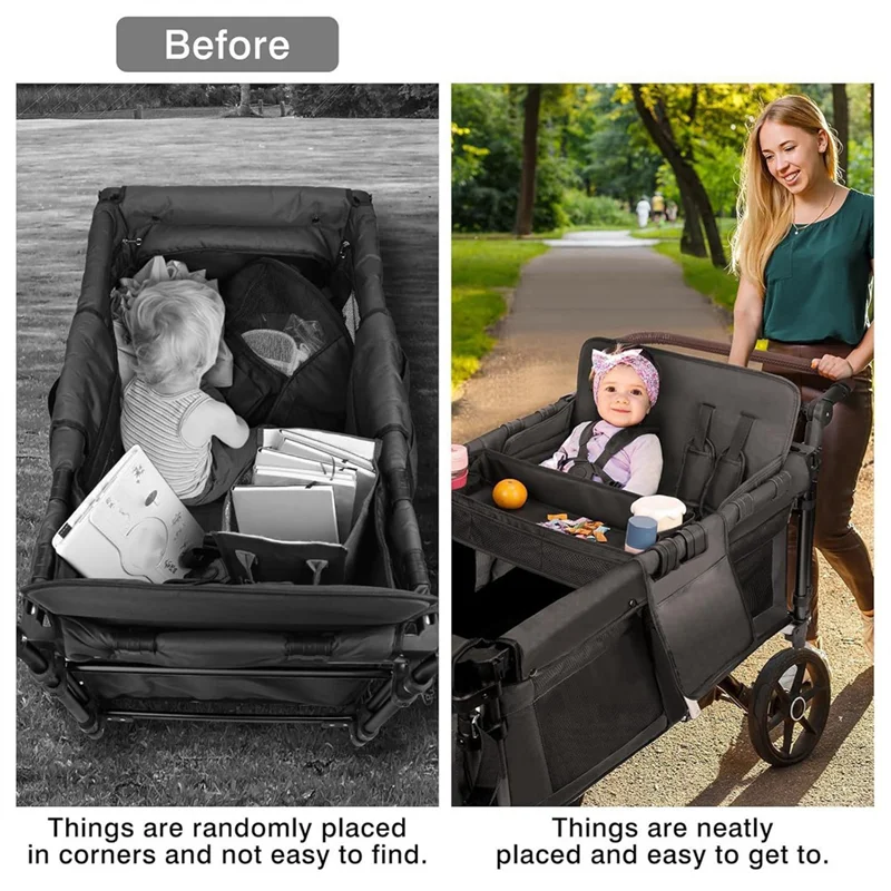 

A30F-Tray For Stroller Stroller Cup Holder Organizer Tray For Snacks Waterproof Faux Leather Side Cup Holders & Mesh