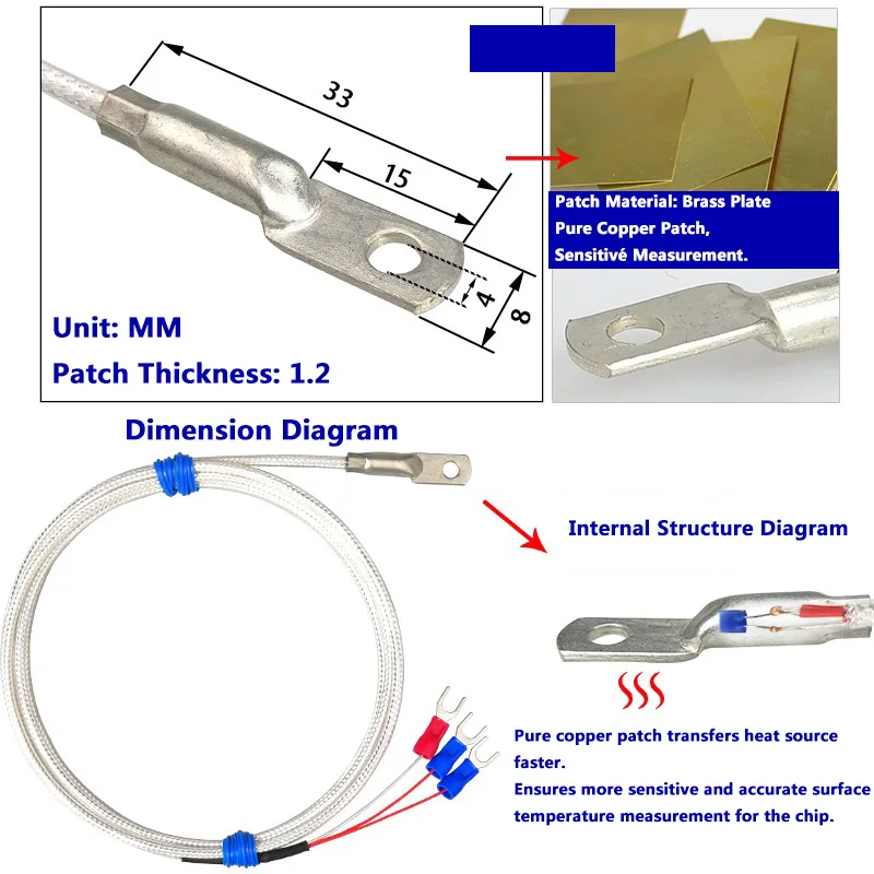 Waterproof Pt100 Surface Mounted Temperature Sensor Platinum Thermistor Probe for Industrial Use Thermocouple Gasket Included
