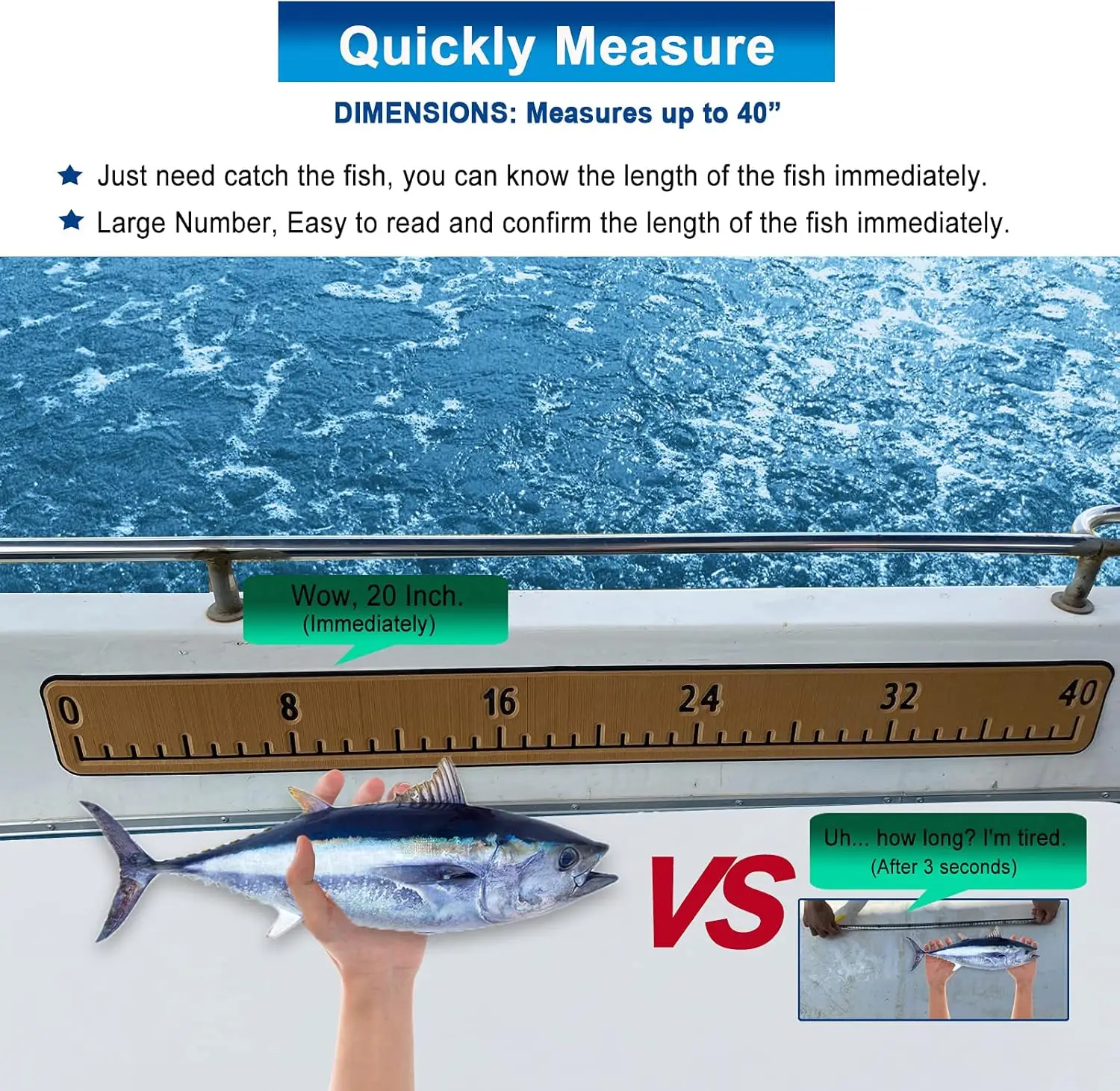 EVA Fish Ruler for Boat Accessories Marine Fishing Measuring Tool, Fish Measuring, Fishing Boat, Cooler Ruler (40