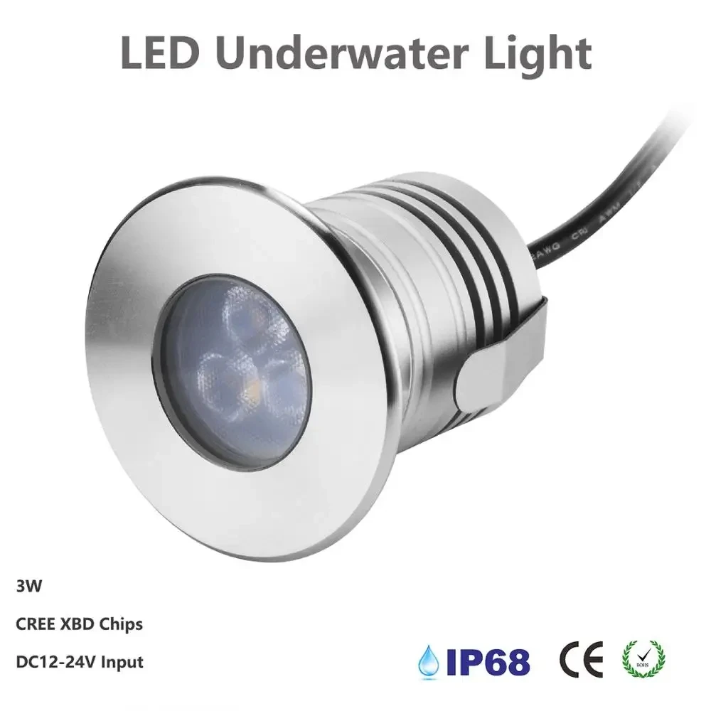 

3W LED Underwater Light IP68 Waterproof Swimming Pool Light DC12-24V Safety Pond Fountain Spotlight Underground Lamp