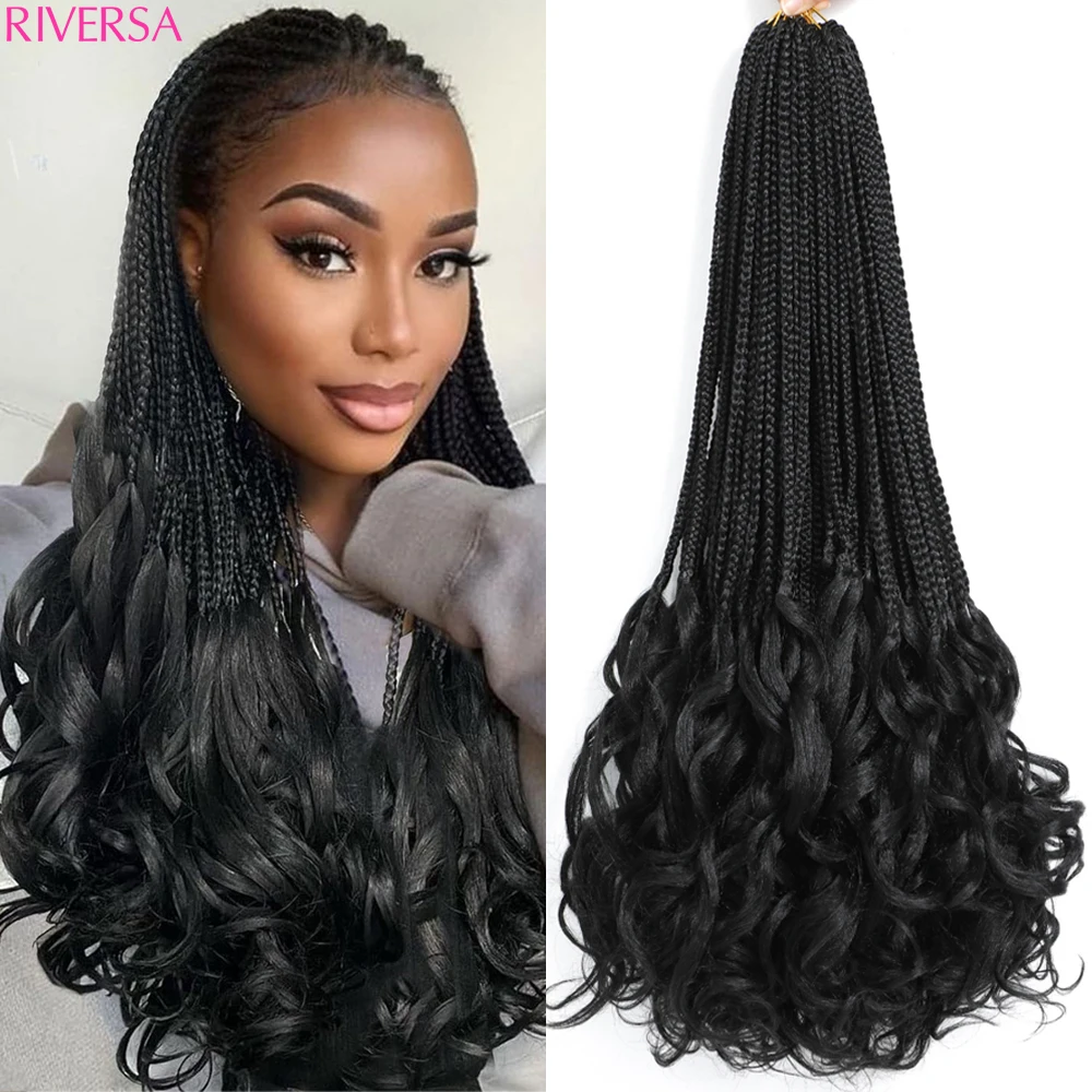 

Riversa French Curly Box Braiding Hair Extensions Pre Braided Loose Wave Spiral Curl Braid Crochet Hair Synthetic Hair for Women