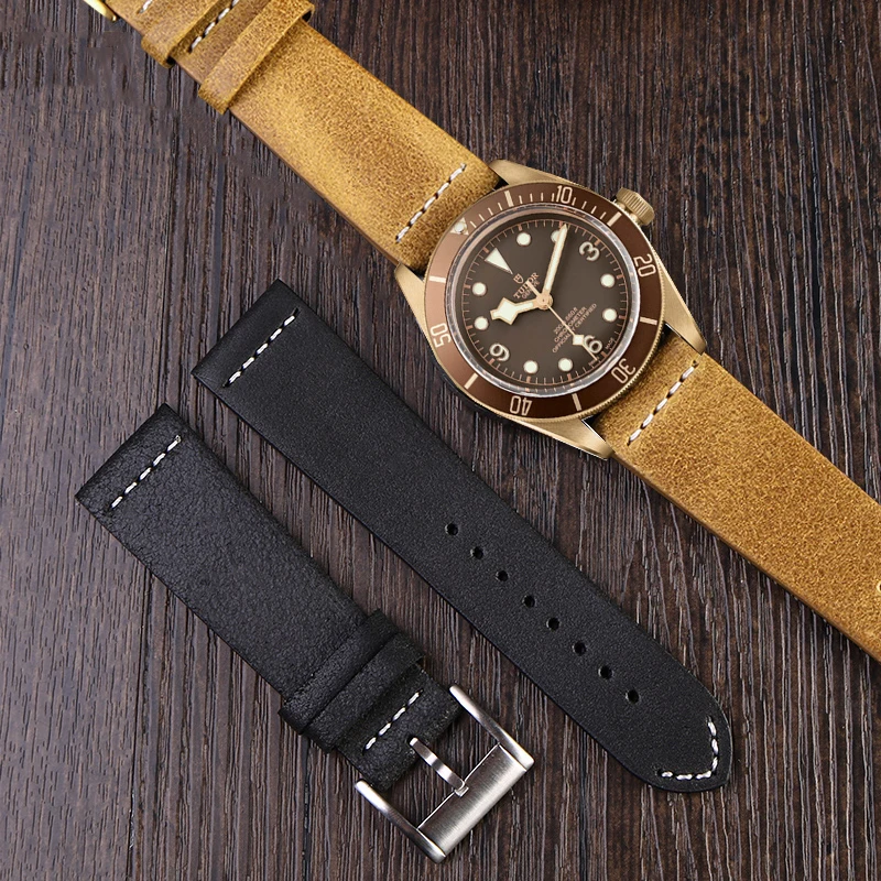 Retro Genuine Leather Watch Strap for Tudor Steering Bronze Zenith Pilot Mido M032.607 Cowhide Vintage Watchband Accessory 23mm