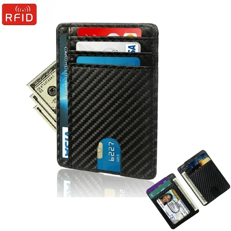 Herren-Kartenetui Kreditkartenhalter RFID-Blockierung Kohlefaser Minimalistisches Portemonnaie Kartenhalter-Etui Männlich Dünn Schlank Smart Wallet