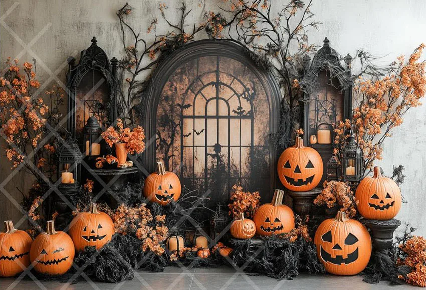 Mehofond Photography Background Spooky Night Castle Halloween Moon Pumpkins Kids Birthday Portrait Decor Backdrop Photo Studio