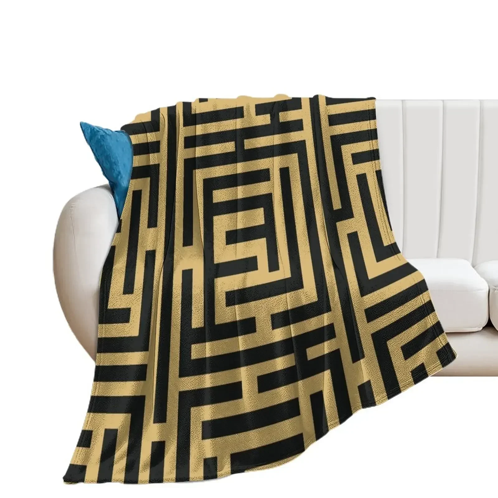 ?Aztec Black and Gold Pattern Geometric Throw Blanket bed plaid Quilt Soft Heavy Blankets