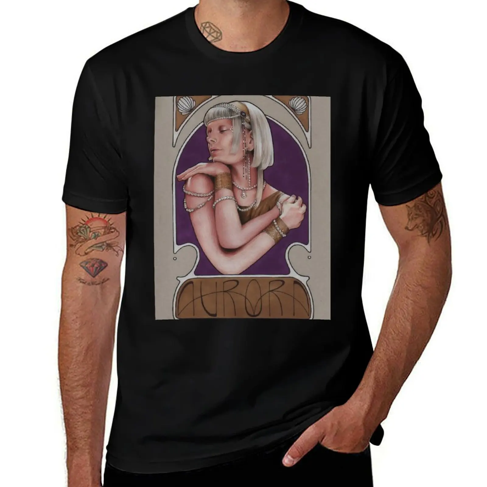AURORA Exist for love Art Noveau style illustration T-Shirt Running Performance Short Sleeve Tee T-Shirt
