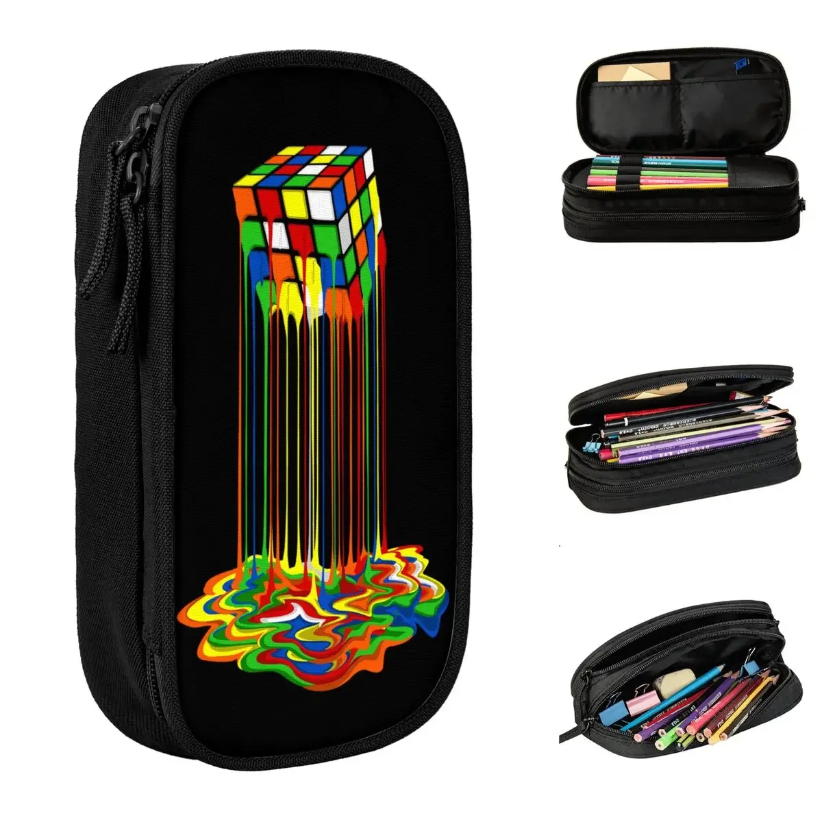 Rubik Rainbow Melted Pencil Case, Grande Saco De Armazenamento, Bolsa de Lápis, Caneta para Meninas e Meninos, Papelaria Escolar, Presentes