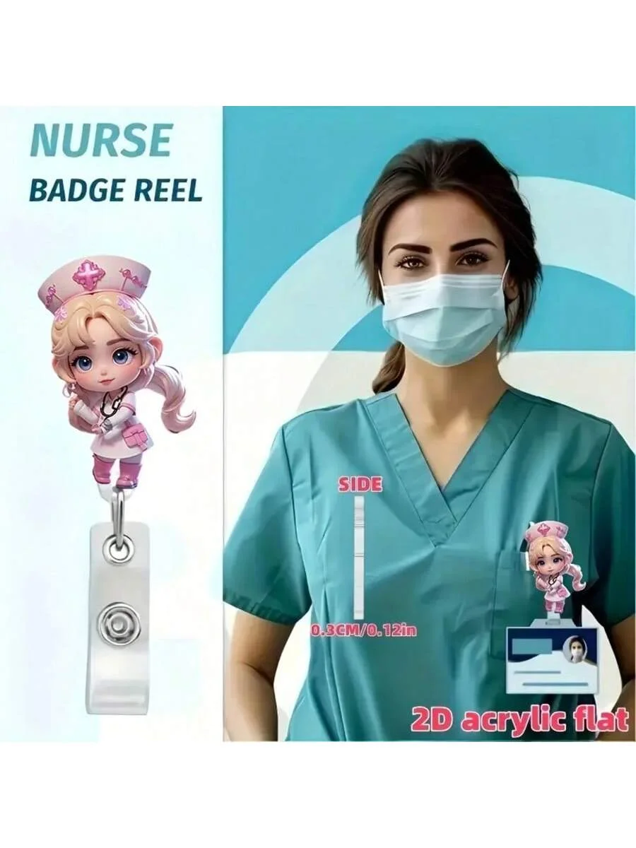 1 szt. Uroczy, zwijany identyfikator z motywem pielęgniarki z kreskówki - Wytrzymały akrylowy uchwyt na identyfikator dla pielęgniarek, pracowników biurowych i studentów, do szkoły i biura.