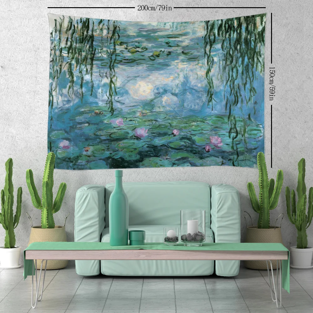 Tapisserie Seerosen von Claude Monet Ölgemälde Blumen Wandbehang Kunst Wohnkultur Polyester Wandteppich für Wohnzimmer Bedro – Detail 2
