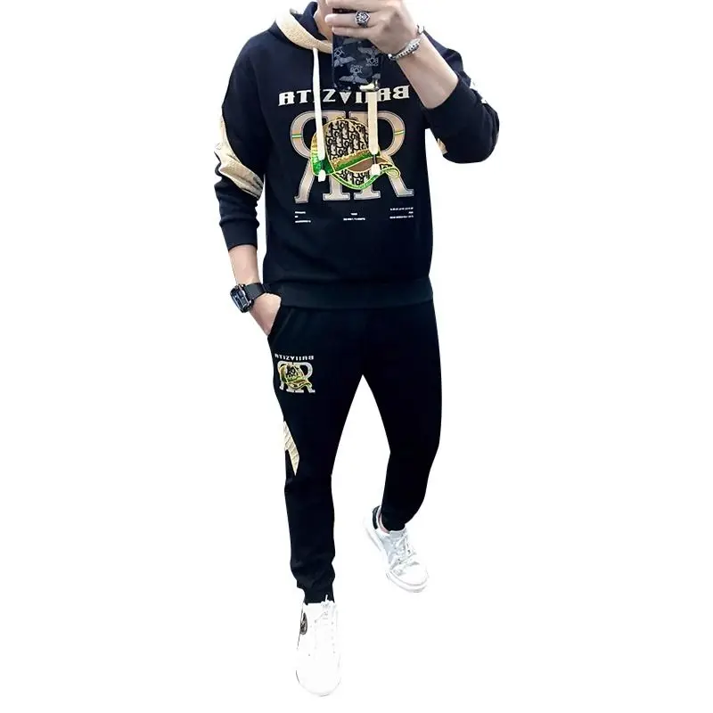 Men\'s Spring and Autumn Hoodie T-shirt Pants Set 2024 New Fashion Trend Men\'s Clothes Leisure Sports Running Fitness Set