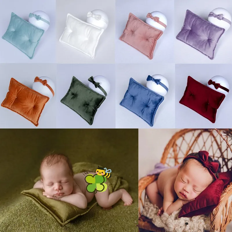 24 Colors Baby Pillow Newborn Photography Props Velvet Pillow Hairband Baby Studio Shooting Basket Cushion  Accessories