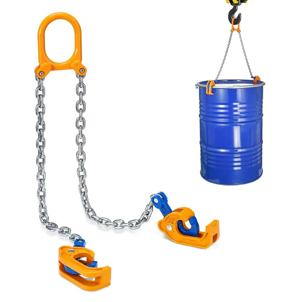 Drum Lifter 2000 lbs Capacity Upgraded Carbon Steel Hook Spring-Loaded Plastic Metal Drum Lift Chain Forklift Warehouses Farms