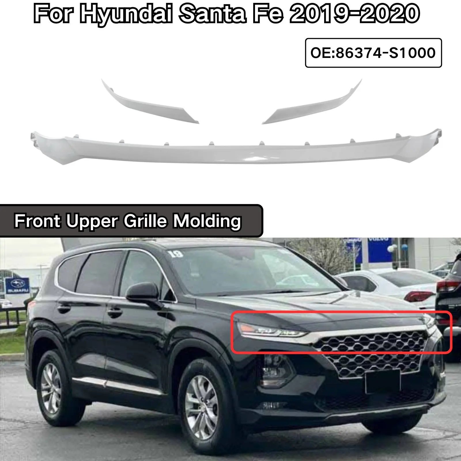 

Для Hyundai Santa Fe 2019-2020 передняя верхняя решетка, молдинг капота, комплект кузова, автомобильные аксессуары, 3 шт., 86374-S1000, пластик, новый