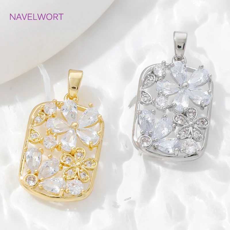 18K Gold Plated Brass Ballet Girl/Rectangular Flowers Charms Pendants For Necklace Jewelry Making DIY Accessories Wholesale