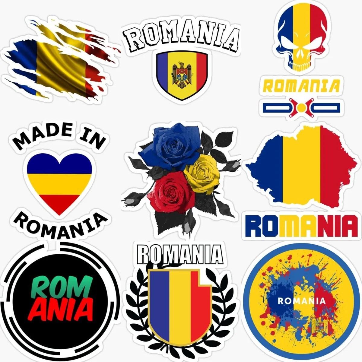 

Romania GR Flag Map National Emblem Skull Stickers Laptop Wall Room Bicycle Helmet Window Car Motorcycle Off-road Truck Decal