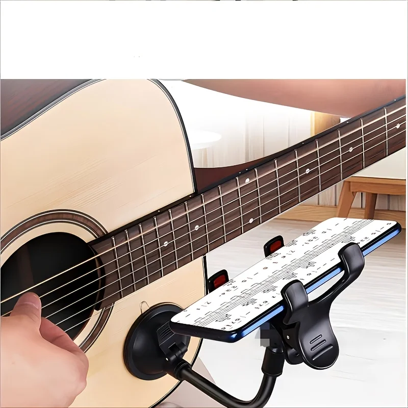 Musical Instrument Phone/Guitar/Bass Stand with Heavy-Duty Suction Cup Mount, Adjustable Gooseneck & Sturdy Base - Ergonomic Design with Non-Slip Rubber Feet