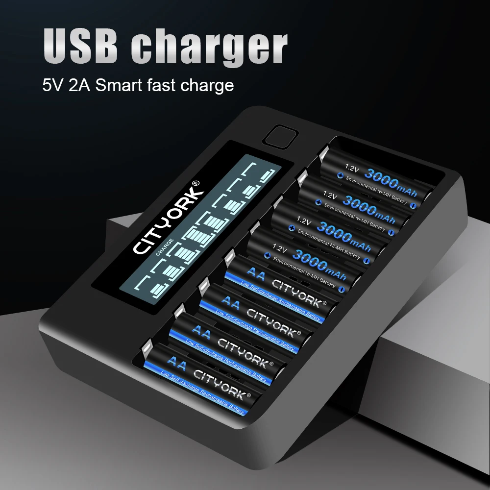 8 Slots LCD Smart 1.2V AA AAA Battery Charger For 1.2V 2A 3A NI MH NI-CD Rechargeable Battery intelligent USB Battery Charger