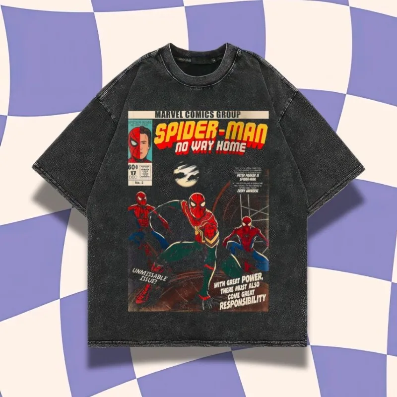 

Retro 90s Marvel T-shirt Spider Man: No Way Out Four Seasons Washed Cotton Casual Suitable for Both Men and Women