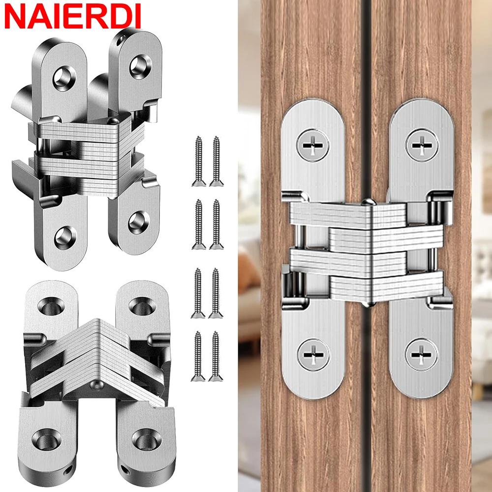 

NAIERDI 2 Pieces Invisible Door Hinges Stainless Steel Invisible Hinges for Cabinet Doors Concealed Cross Hinges Door Hardware