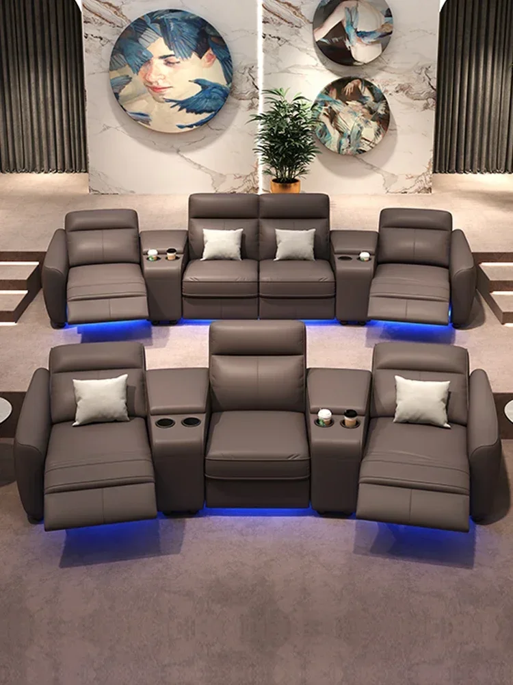 Cinema sofa Private villa retractable adjustment cabin Modern simple leather electric AV room sofa combination