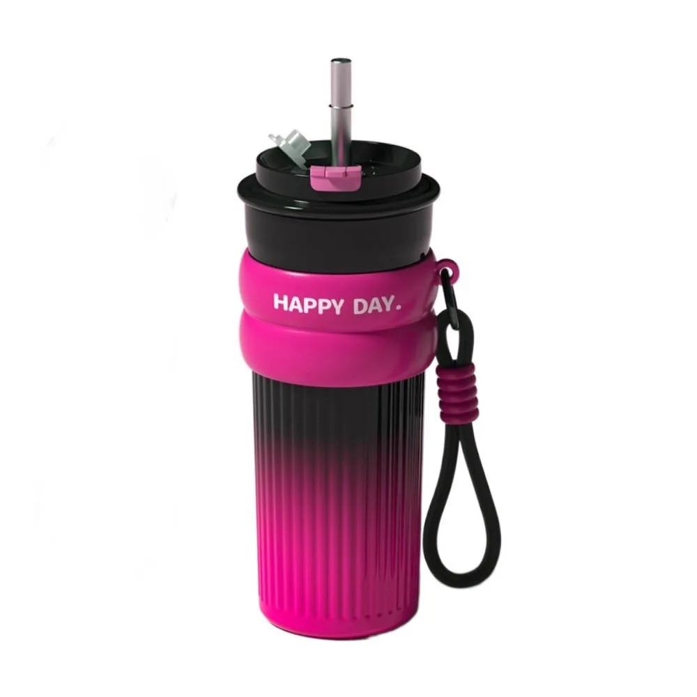 

500ml Insulated Water Bottle Leak-Proof Large Capacity Car Ice Preservation Flask with Straw Keeps Cold and Heat Vacuum Flask