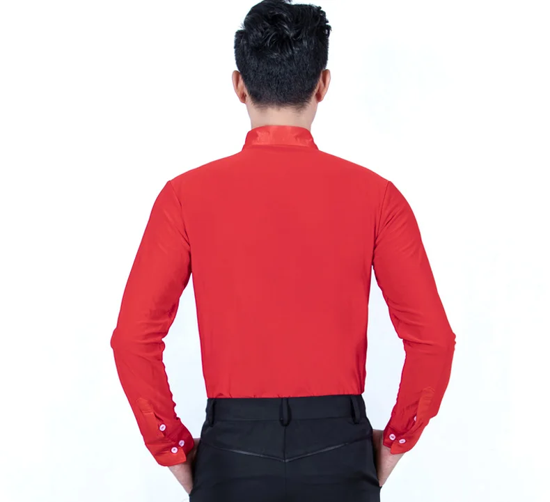 Ropa de baile latino rojo para hombre, ropa de baile de salón, Vals, cuello vuelto, camisas de ropa