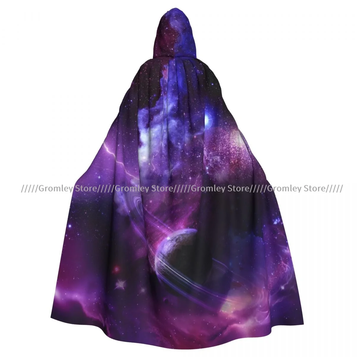 Adult Galaxy Space With Planets Stars Cloak Cape Hooded Medieval Costume Witch Wicca Vampire Halloween Costume Dress Coat