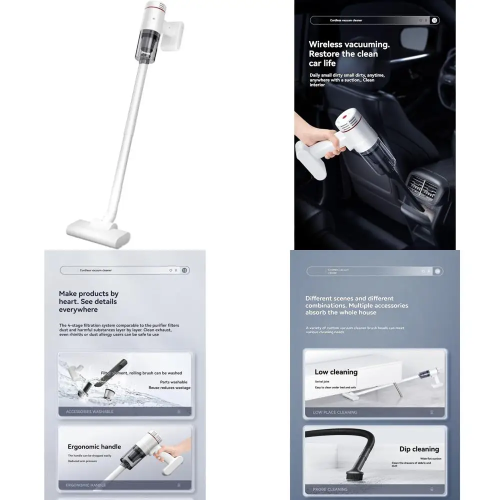 

Pet Hair & Dust Removal Vacuum Cleaner: Cordless, Brushless Motor, High Suction Power for Car and Home Use, White