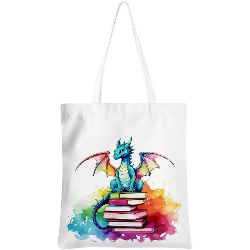 الخيال دودة الكتب حمل حقيبة قابلة لإعادة الاستخدام حقيبة تسوق حقيبة حمل على الشاطئ التنين دودة الكتب هدية كتاب نادي حمل هدية لمحبي الكتاب #1