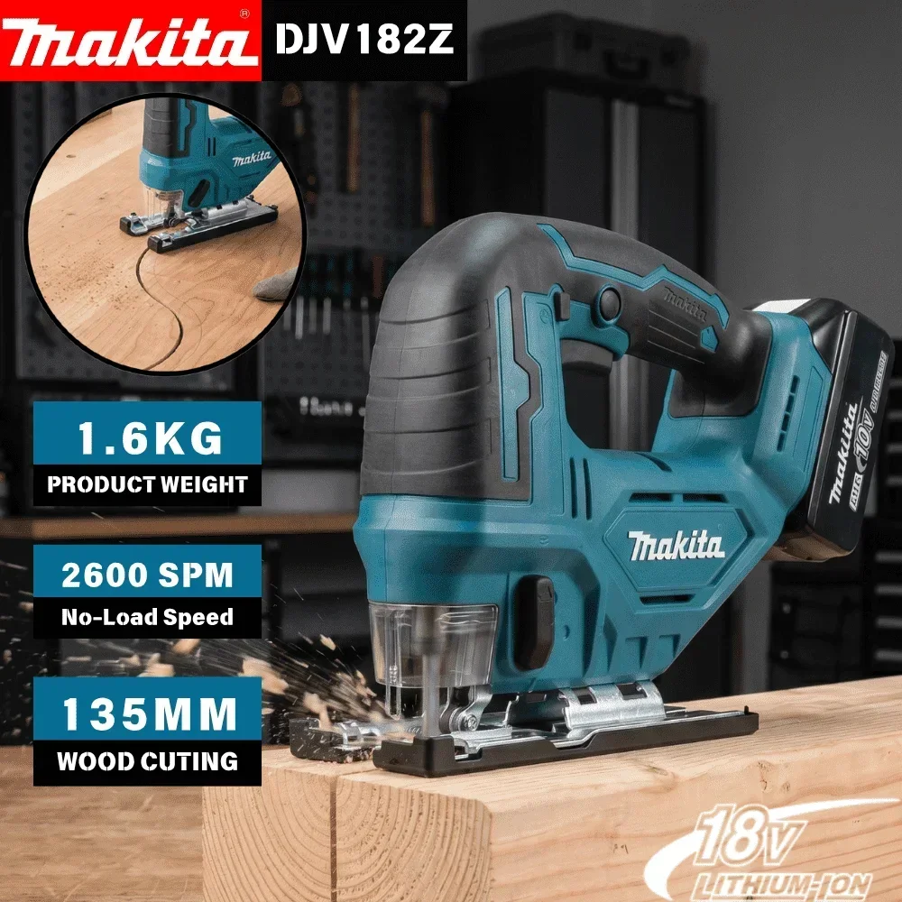 Makita 18V Portable Jig Saw DJV182 Tilting Bevel Base For Home DIY Craft Wooden Panel Metal Sheet Cutting Project Tool