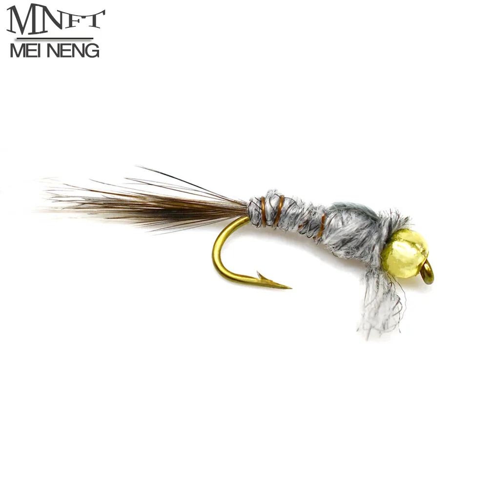 MNFT 10PCS 12# Golden Bead head Grey Hare's Ear Black Tail Nymph Fly Trout Fly Fishing Baits