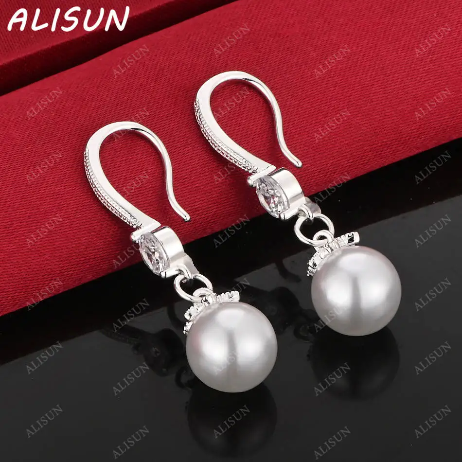 

ALISUN 925 Sterling Silver 10mm&12mm Pearl Earrings Drop Earring Creativity Gift Street All-match Party And Daily Wear