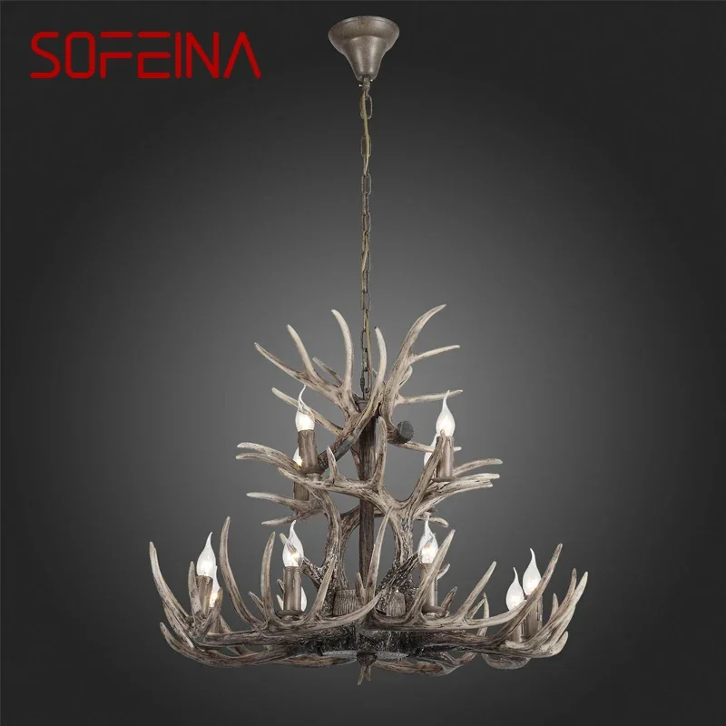 

SOFEINA American Deer Antler Chandelier LED Retro Creative Living Room Restaurant Bedroom Cafe Bar Clothing Store Pendant light