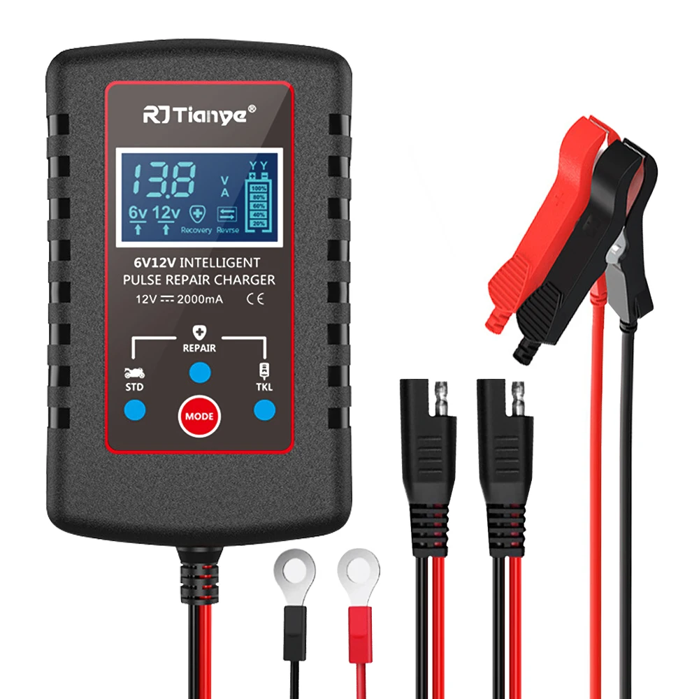 Intelligentes Batterieladegerät für Motorräder und Rasenmäher, Automatisches Erhaltungsladegerät mit ASE-Adapterkabel, 6V/12V-Schalter, Mehrfachschutz
