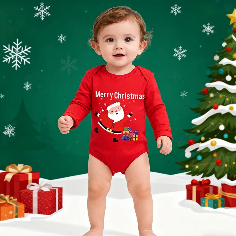 

0-24M Christmas Costume Infant Baby Boys Girls Jumpsuit Cotton Cartoon Print Newborn Boys Girls Bodysuits New Year Clothing