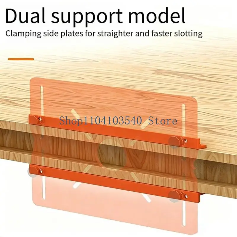 02DC Woodworking Slotting Jig with Large Fence, Workpiece Positioning Guide with Elongated Adjustment Channels for Board