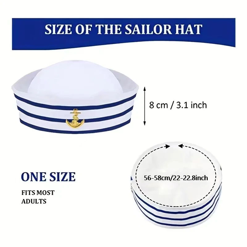 HongLuan 6pcs Excellent Decoration Adult Yacht Blue White Striped Sailor Captain Hat Embroidered Sailor Hats Party Dance Costume