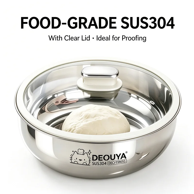 Stainless Steel Mixing Bowl 4L Large Deep SUS304 Food Grade with Lid, Dough Kneading Bowl No Stick, Multi-Purpose Kitchen Prep,