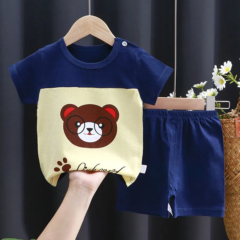 Short Sleeve Outfits For Children Cute Tshirt Loose Shorts Casual Trendy Loose Two Piece Babies Boys Girls Cartoon Tees 2pcs