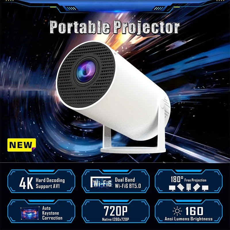 HY300 Portable Android Barrel‑Shape Projector, HD Outdoor Projector with Phone Screen Mirroring